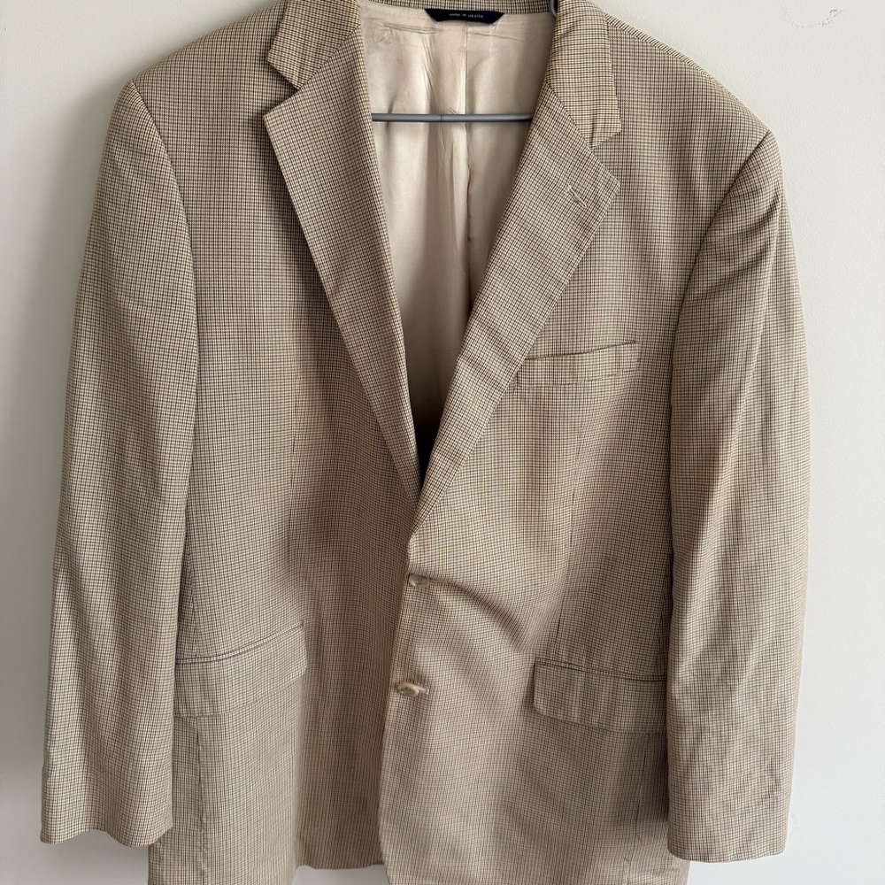 Brooks Brothers 346 Khaki Plaid Mens Blazer Size 44 Long